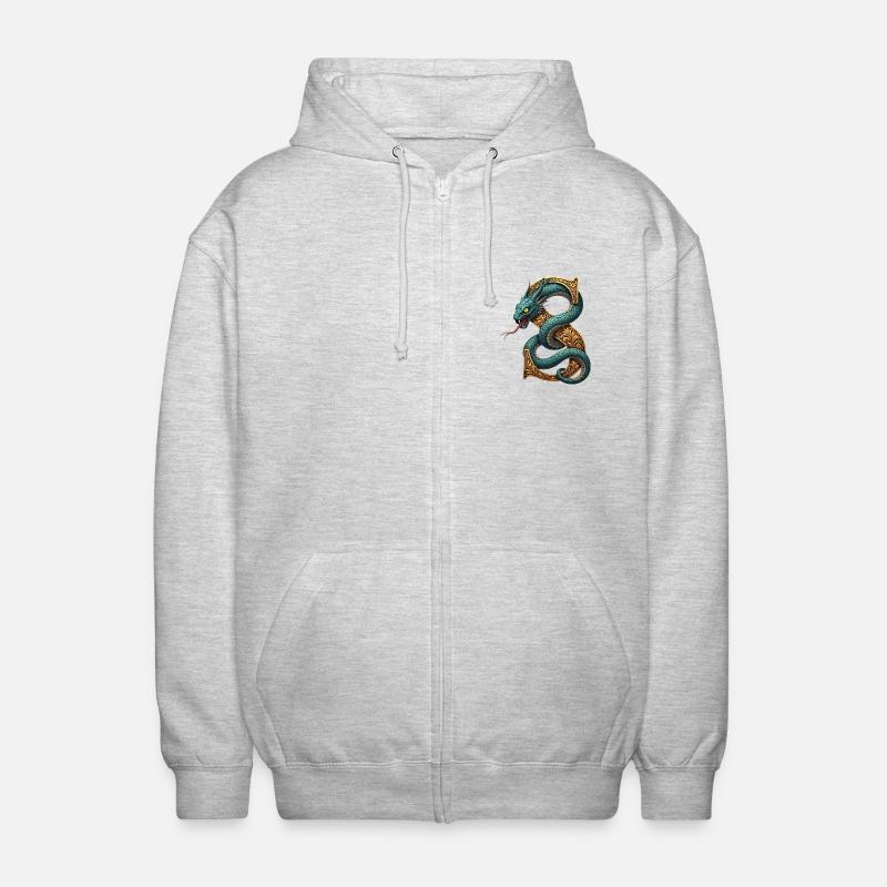 Dragon sur lettrine S dorée - Veste à capuche unisexe - gris clair chiné