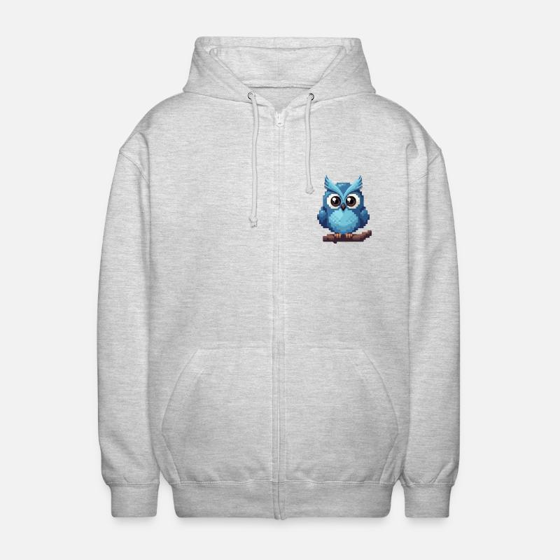 Pixel Eule – Retro 8-Bit Style - Unisex Kapuzenjacke - Hellgrau meliert