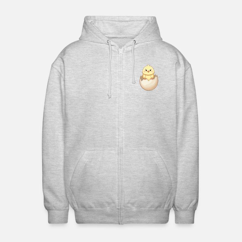 Poussin kawaii mignon, éclosion de la coquille d’œuf - Veste à capuche unisexe - gris clair chiné