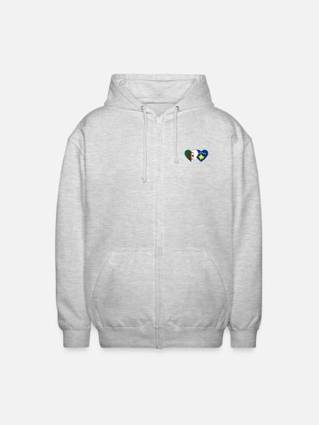 Algeria Kosovo Flag Heart - Unisex Hooded Jacket - light heather grey