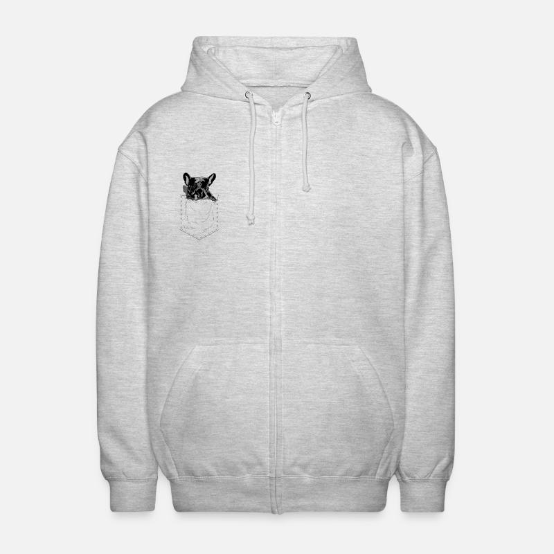 Frenchie Pocket Design Pop Art Stil - Unisex Kapuzenjacke - Hellgrau meliert