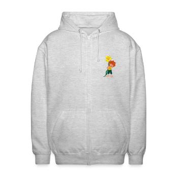 Pumuckl Design Mit Gelber Blume - Unisex Kapuzenjacke - Hellgrau meliert - Vorne - AI Model Female 172 light (172cm) & AI Model Male 185 light (185cm)