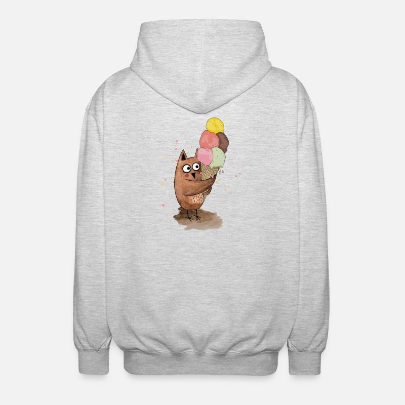 Eule mit riesigem Eis - Unisex Kapuzenjacke - Hellgrau meliert
