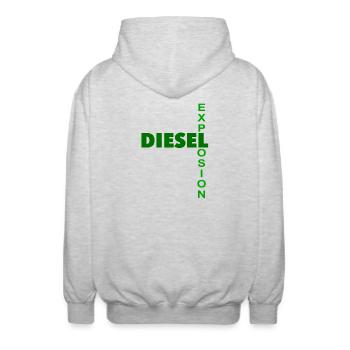 Diesel Explosion Wordplay Typography Design - Unisex Kapuzenjacke - Hellgrau meliert - Hinten - AI Model Male 185 light (185cm)