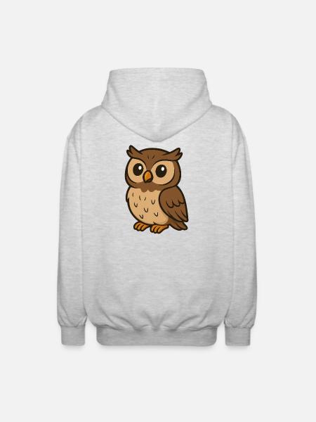 Cute Cartoon Owl – Wise Forest Friend for Kids - Unisex Hooded Jacket - light heather grey