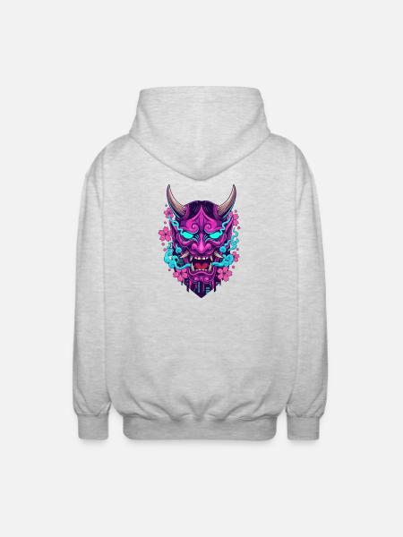 Floral Neon Demon Mask - Unisex Hooded Jacket - light heather grey