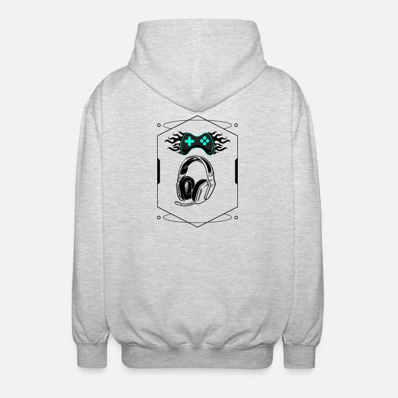 Futuristischer flammender Controller und Gaming-Headset - Unisex Kapuzenjacke - Hellgrau meliert