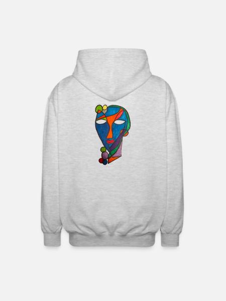 Cubist Mask River- Martina Eßer - Unisex Hooded Jacket - light heather grey