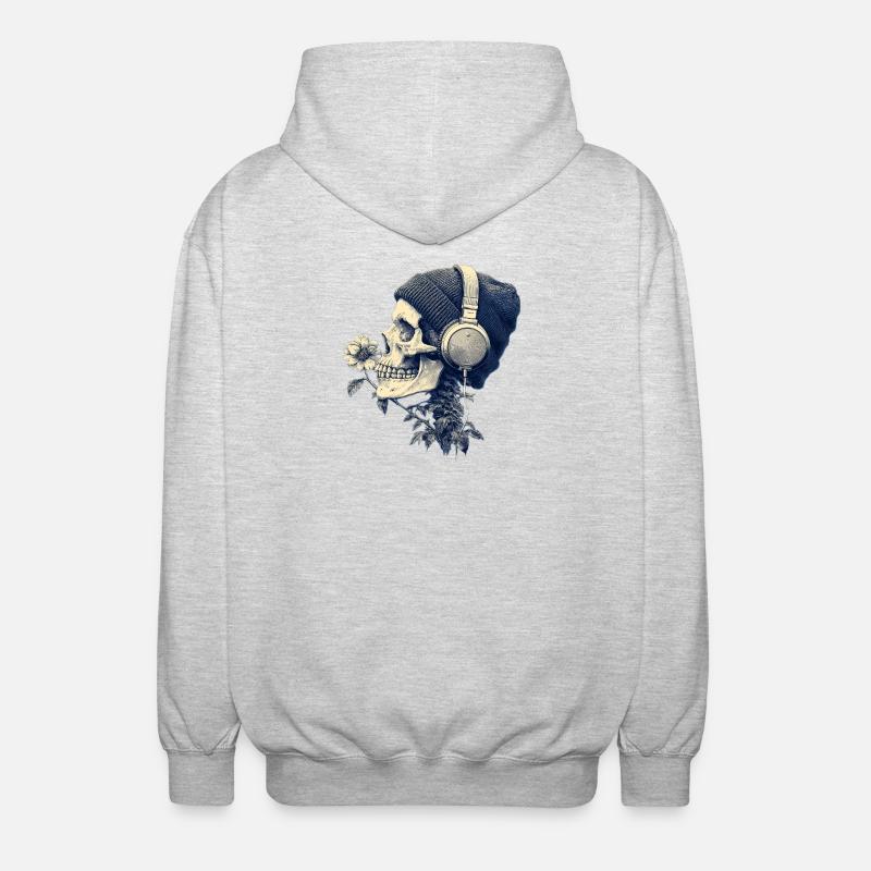Crâne avec casque et fleurs - Veste à capuche unisexe - gris clair chiné
