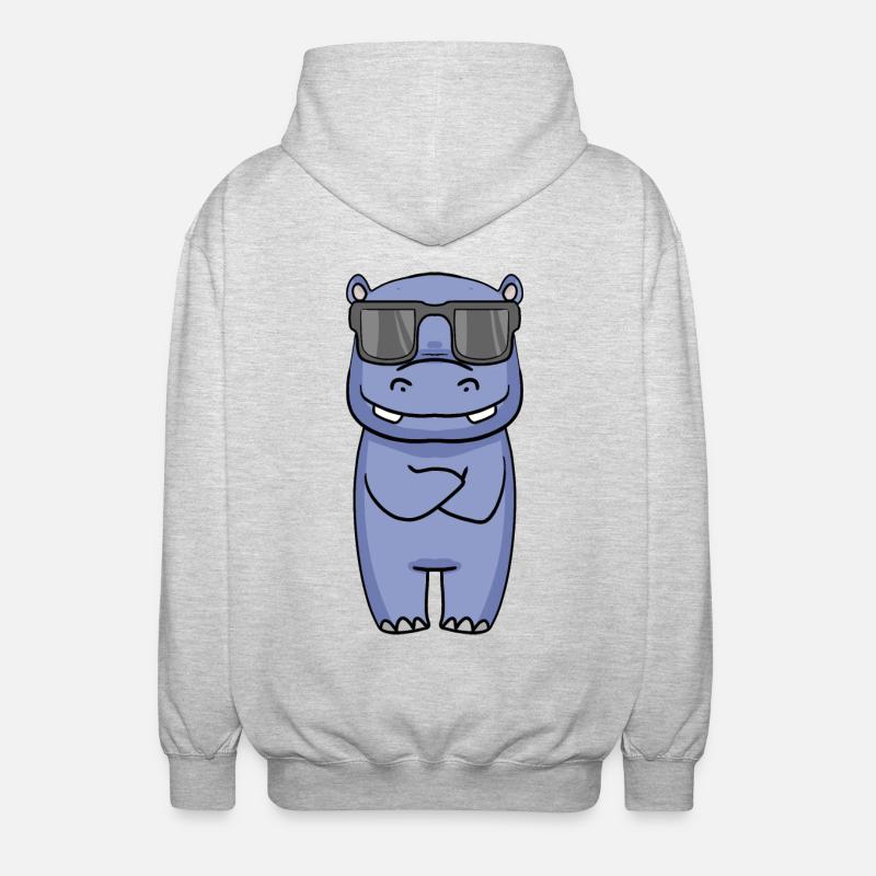 cooles Nilpferd mit Sonnenbrille - Unisex Kapuzenjacke - Hellgrau meliert