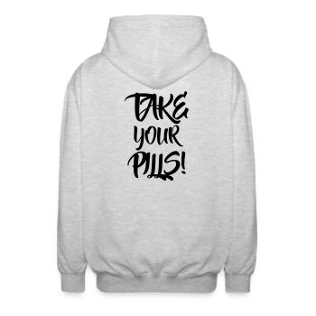Nehme deine Pillen - Unisex Kapuzenjacke - Hellgrau meliert - Hinten - AI Model Male 185 light (185cm)