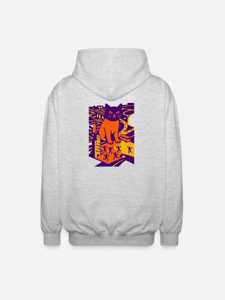Chat géant dans la ville - Veste à capuche unisexe - gris clair chiné