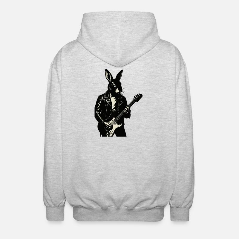 Rabbit in Leather spielt Gitarre - Unisex Kapuzenjacke - Hellgrau meliert