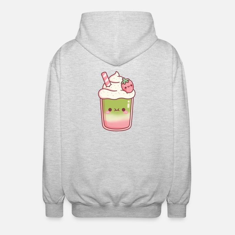 Süßer Eiskaffer Matcha Erdbeer-Latte - Unisex Kapuzenjacke - Hellgrau meliert
