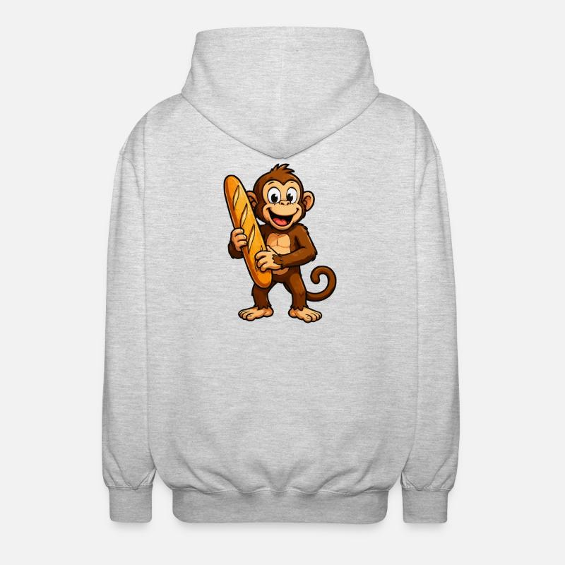 Monkey with baguette - Unisex Hooded Jacket - light heather grey