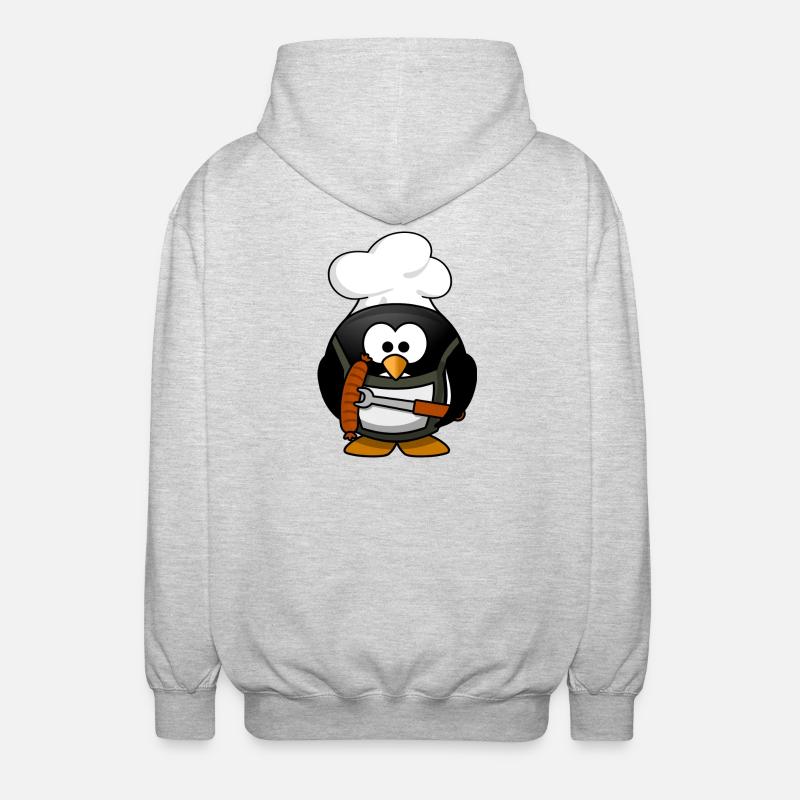 Kochpinguin mit Grillwurst - Unisex Kapuzenjacke - Hellgrau meliert