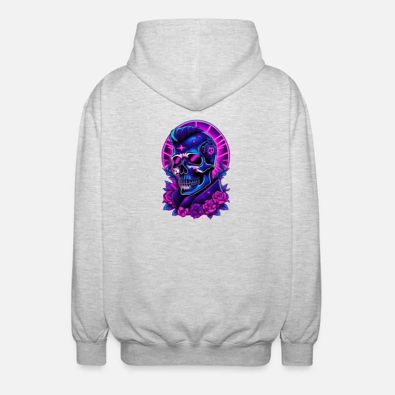 Neon Gothic Skull mit Kopfhörern - Unisex Kapuzenjacke - Hellgrau meliert