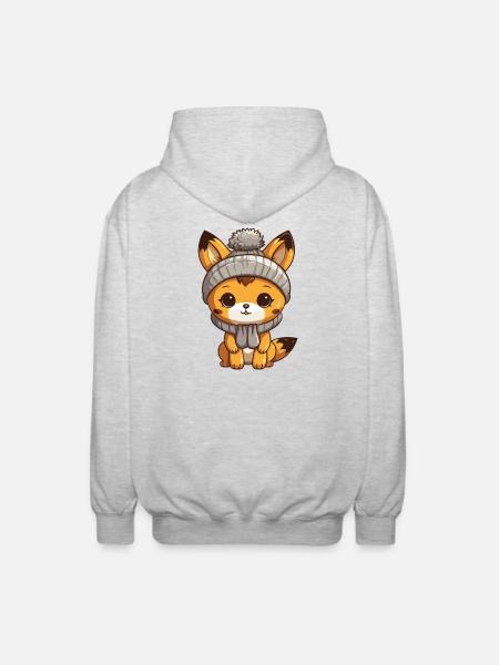 Fuchs Winter Comic - Unisex Kapuzenjacke - Hellgrau meliert