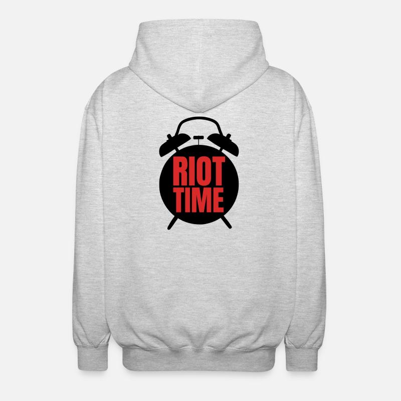 Riot Time – Mutiges rotes Textdesign - Unisex Kapuzenjacke - Hellgrau meliert