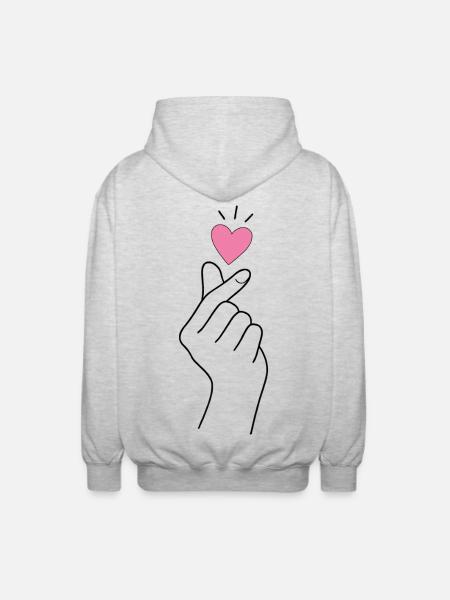 K-Pop Finger Heart - Unisex Hooded Jacket - light heather grey