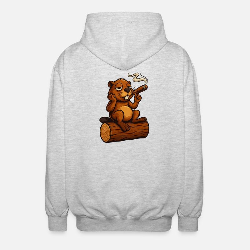 Chillender Biber mit Zigarre - Unisex Kapuzenjacke - Hellgrau meliert