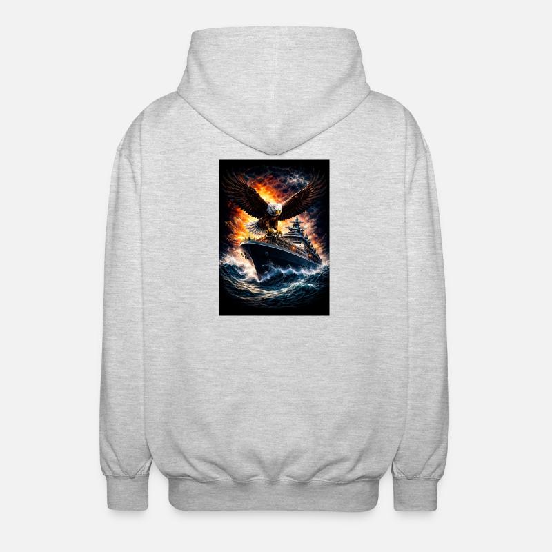 Eagle on ship in storm - Unisex Hooded Jacket - light heather grey