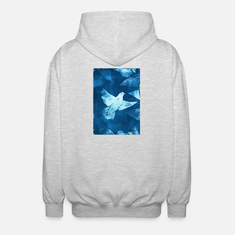 Blau Taube Friedensvisual - Unisex Kapuzenjacke - Hellgrau meliert
