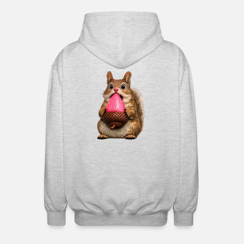 Süßes Eichhörnchen mit rosa Eichel - Unisex Kapuzenjacke - Hellgrau meliert