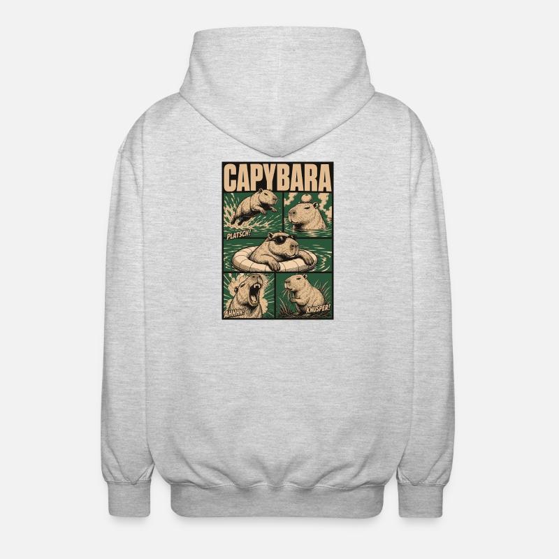 Comic Capybara Action Style - Unisex Kapuzenjacke - Hellgrau meliert
