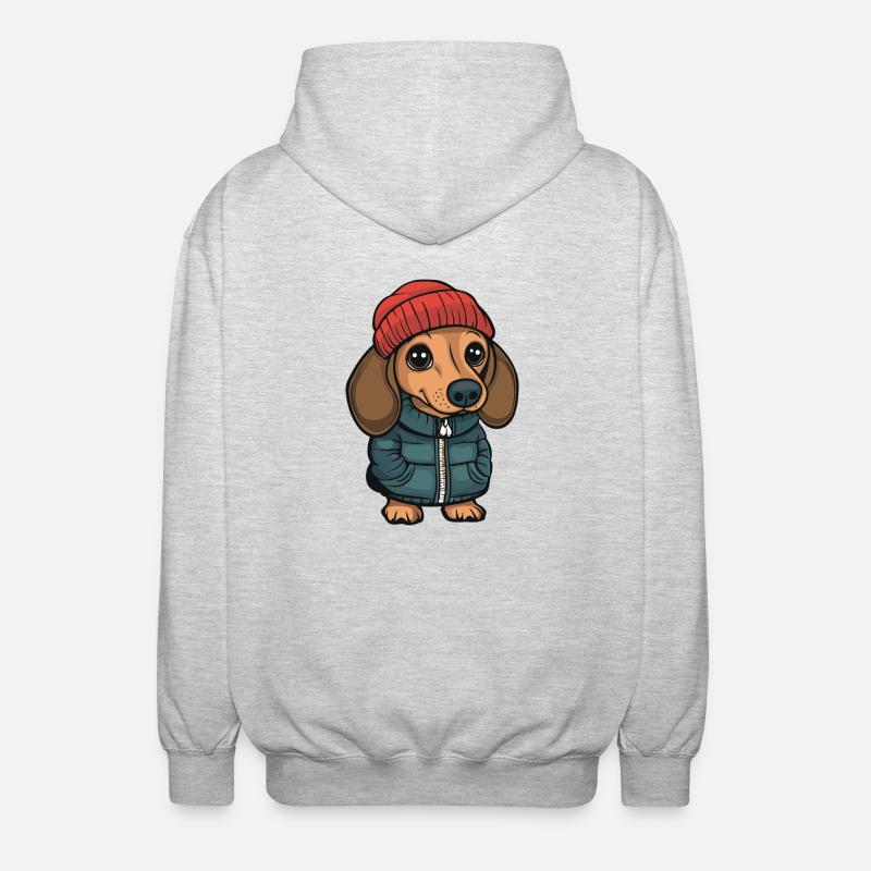 Dackel teckel dessin animé - Veste à capuche unisexe - gris clair chiné
