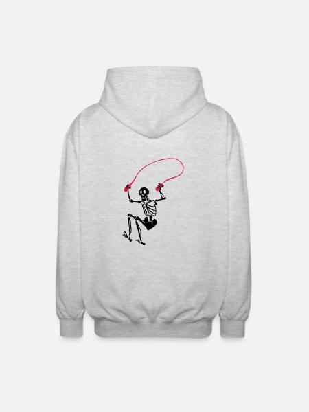 Skeleton during rope skipping - Unisex Hooded Jacket - light heather grey