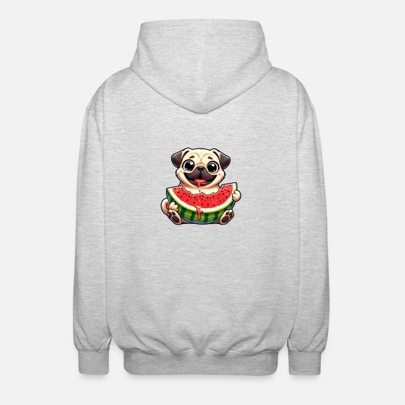 Pug with Melon Cute Cartoon - Unisex Hooded Jacket - light heather grey