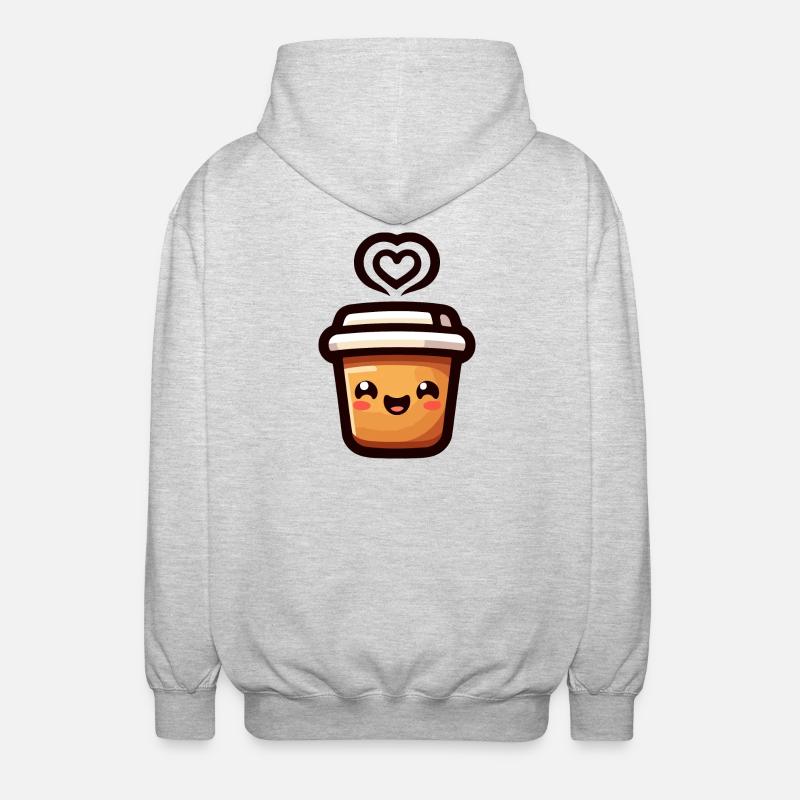 Caffeine Cutie: Der fröhliche Java - Unisex Kapuzenjacke - Hellgrau meliert