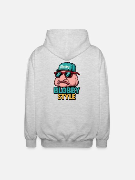 Blobby Style Cartoon Tee - Unisex Hooded Jacket - light heather grey