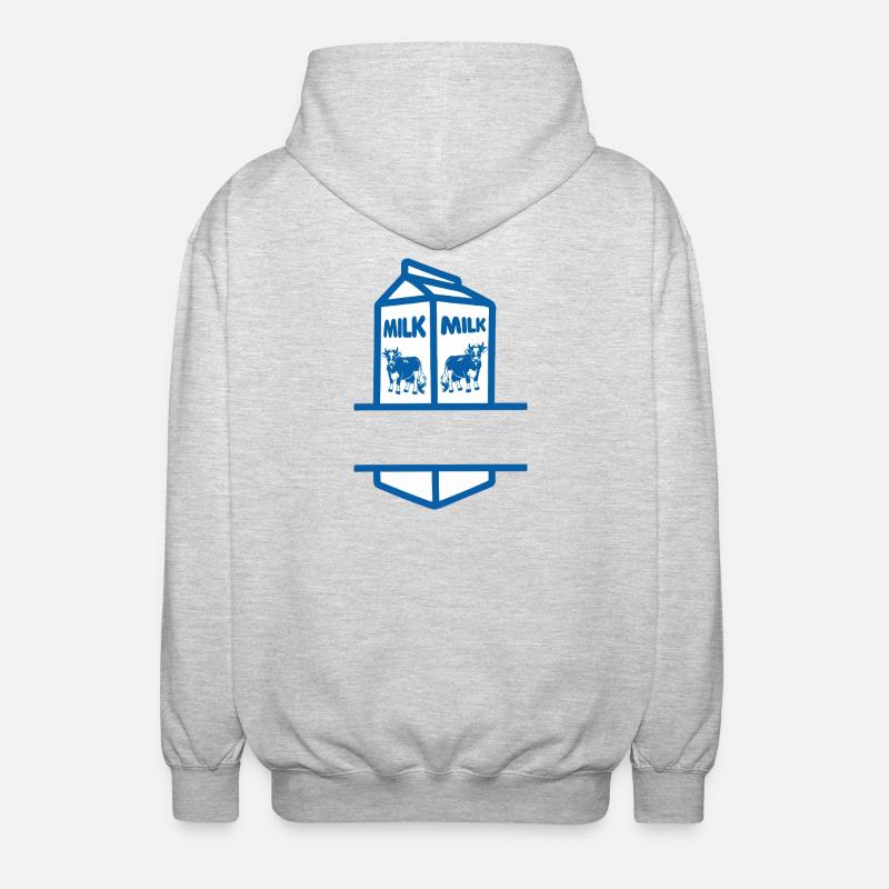 Blauer Milchkarton mit Kuh-eigenem Text - Unisex Kapuzenjacke - Hellgrau meliert