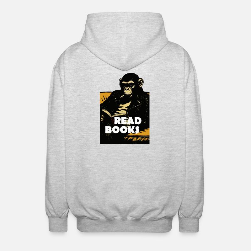Chimp liest Bücher - Unisex Kapuzenjacke - Hellgrau meliert