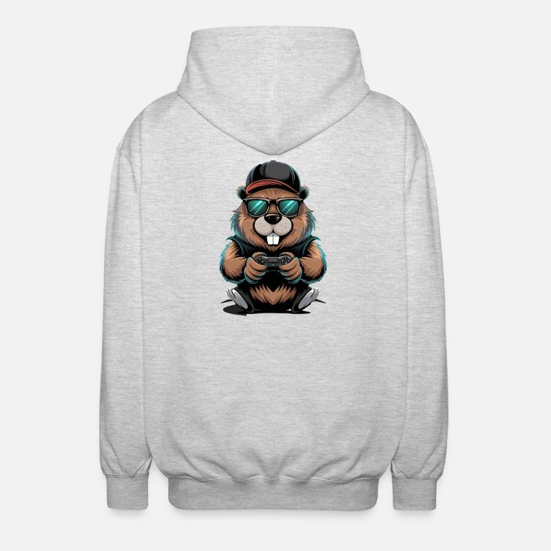  Cooler Gamer Biber Mit Controller Und - Unisex Kapuzenjacke - Hellgrau meliert