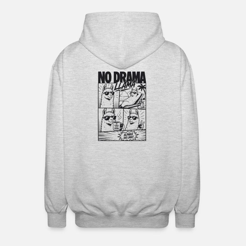 No Drama Llama Cool Alpaka Comic - Unisex Kapuzenjacke - Hellgrau meliert