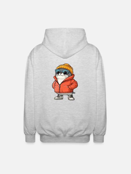 Robbe Tier Winter Comic - Unisex Kapuzenjacke - Hellgrau meliert