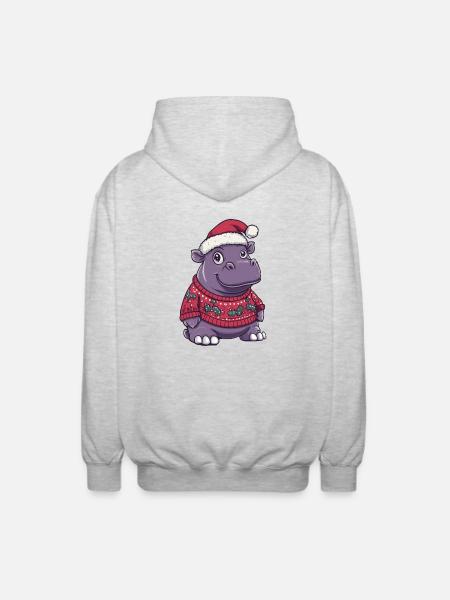Nilpferd Weihnachten Comic - Unisex Kapuzenjacke - Hellgrau meliert