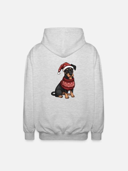 Doberman Dog Christmas Comic - Unisex Hooded Jacket - light heather grey