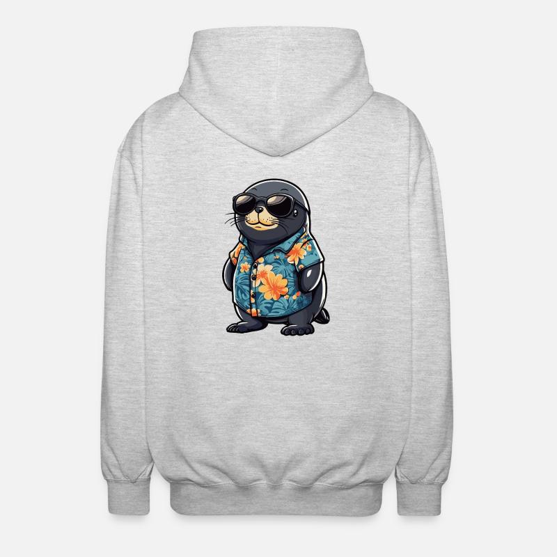Robbe Tier Lustig Sommer - Unisex Kapuzenjacke - Hellgrau meliert