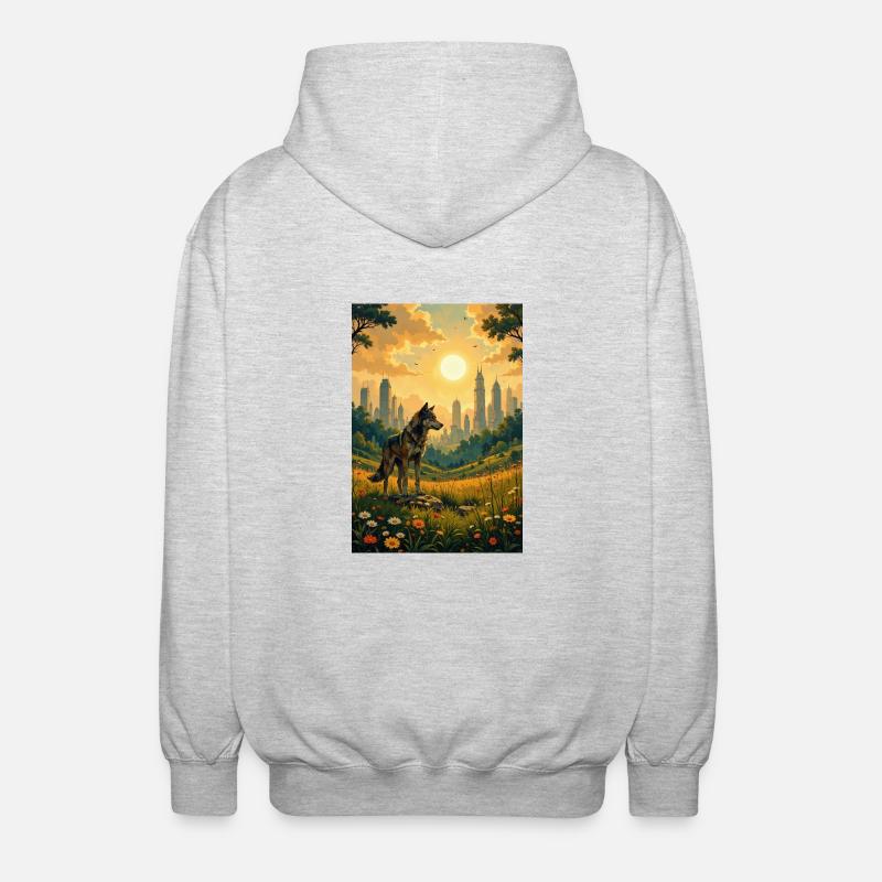 Das Bild des Wolfes - Unisex Kapuzenjacke - Hellgrau meliert