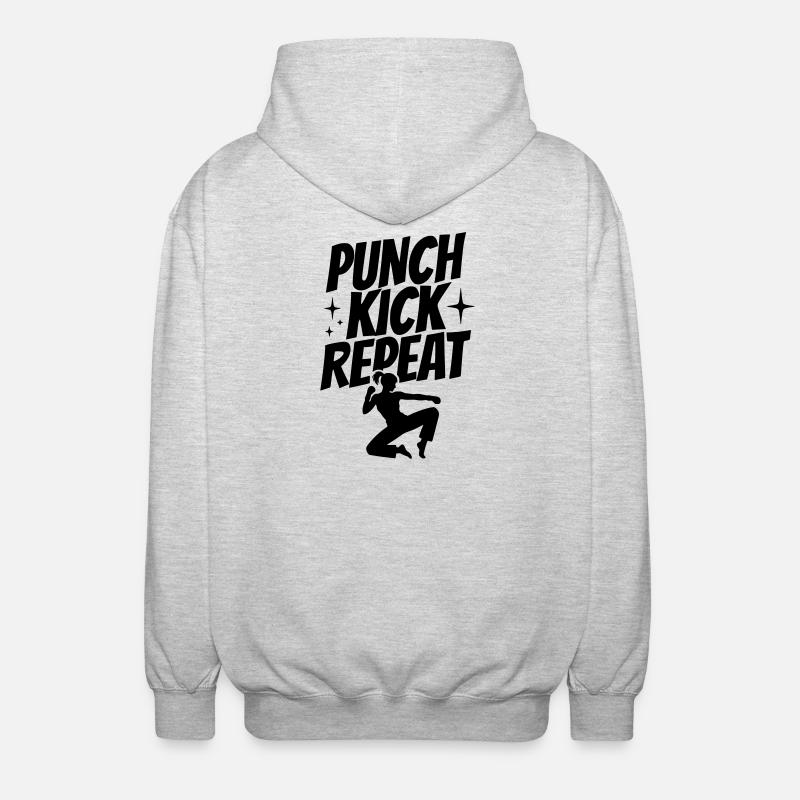 Kickboxer Silhouette - Punch, Kick, Repeat - Unisex Hooded Jacket - light heather grey