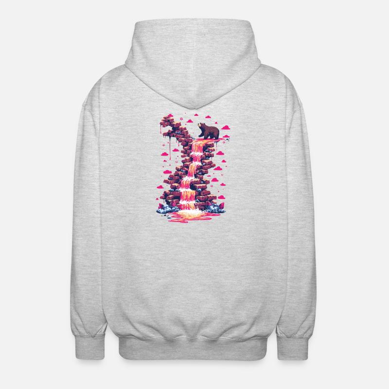 Pinker Wasserfall mit Bärenlicht - Unisex Kapuzenjacke - Hellgrau meliert