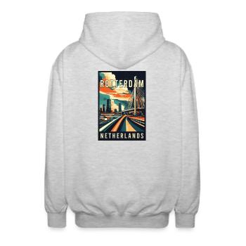 Découvrez la magnifique Rotterdam aux Pays-Bas - Veste à capuche unisexe - gris clair chiné - Dos - AI Model Male 185 light (185cm)