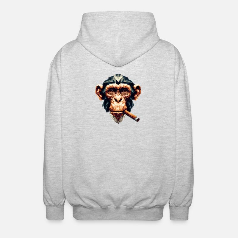 Ein Affe mit Zigarre im Polygon-Stil - Unisex Kapuzenjacke - Hellgrau meliert