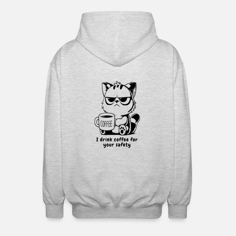 Chat Crumpy avec Caffee - Veste à capuche unisexe - gris clair chiné