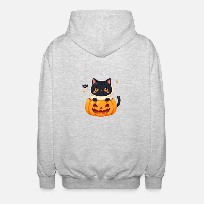 Chat d’Halloween avec citrouille d’Halloween - Veste à capuche unisexe - gris clair chiné