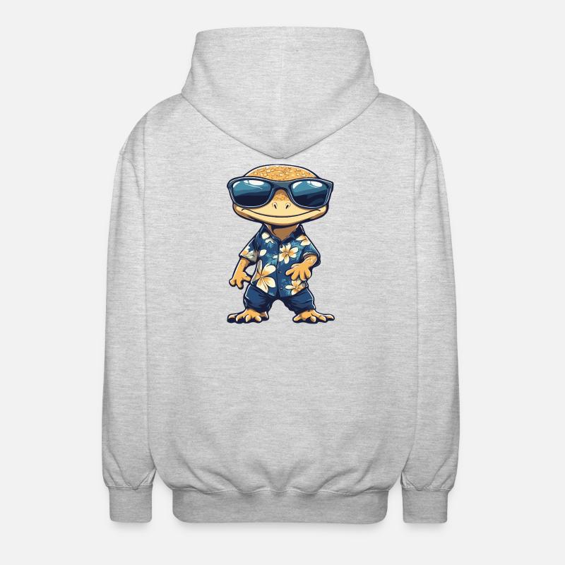 Echse Comic Urlaub - Unisex Kapuzenjacke - Hellgrau meliert